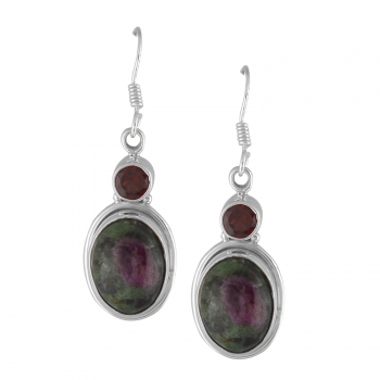 Casual wear two stone red stone sterling silver drop earrings